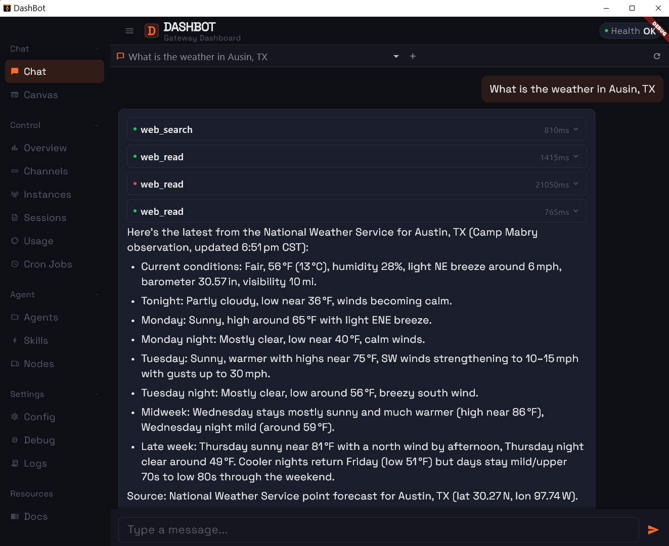 DashBot Chat Interface