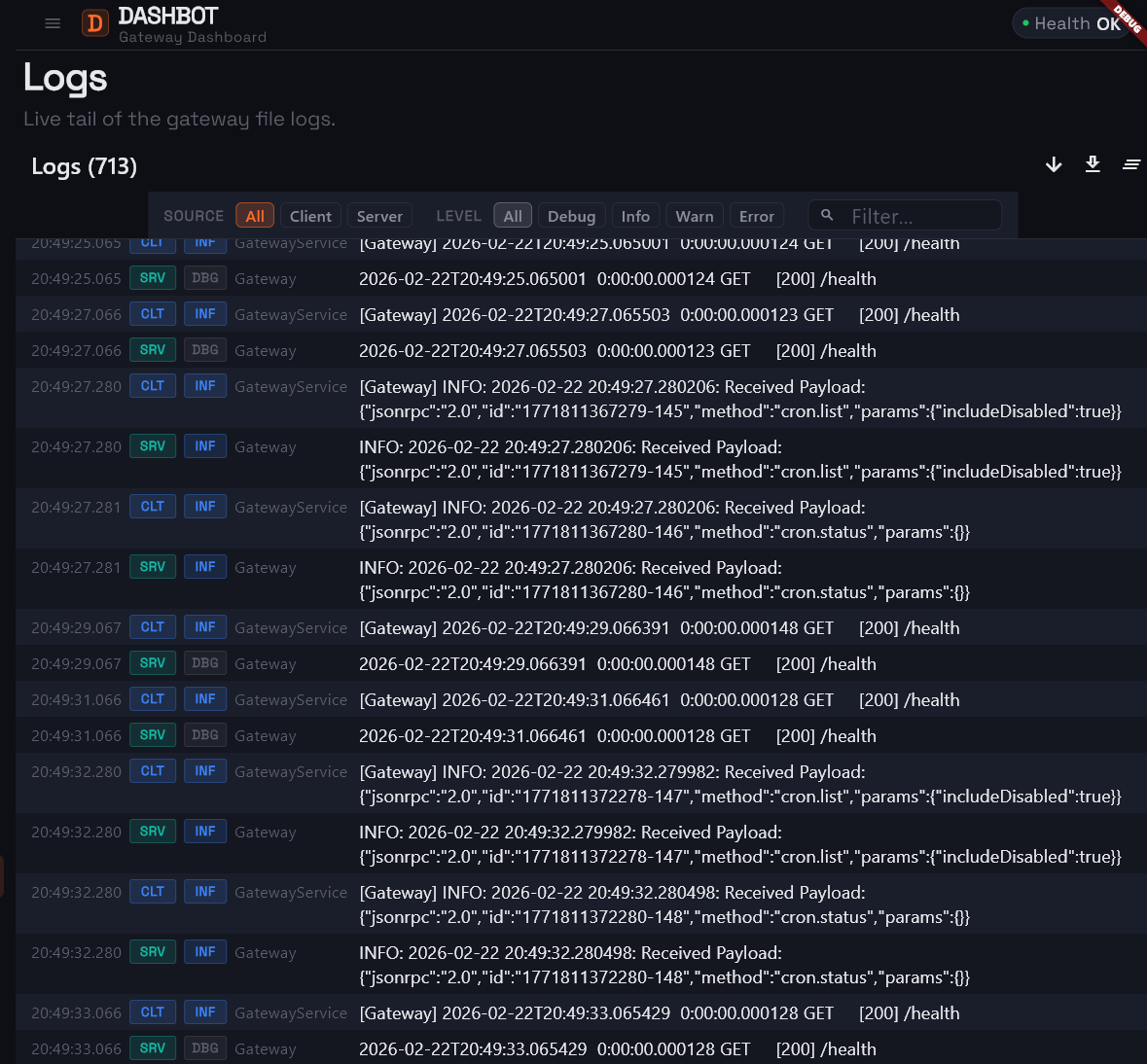 DashBot Live Logs