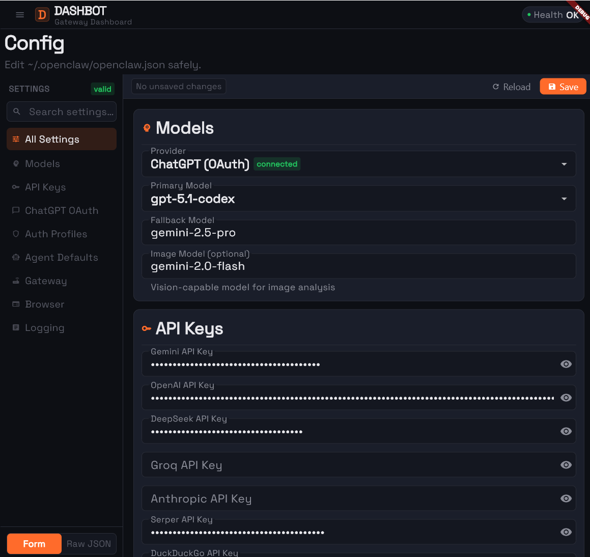 DashBot Model Configuration